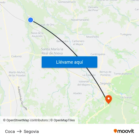 Coca to Segovia map