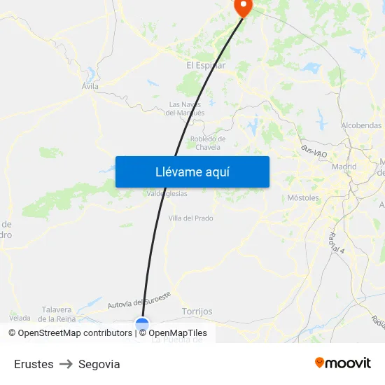 Erustes to Segovia map