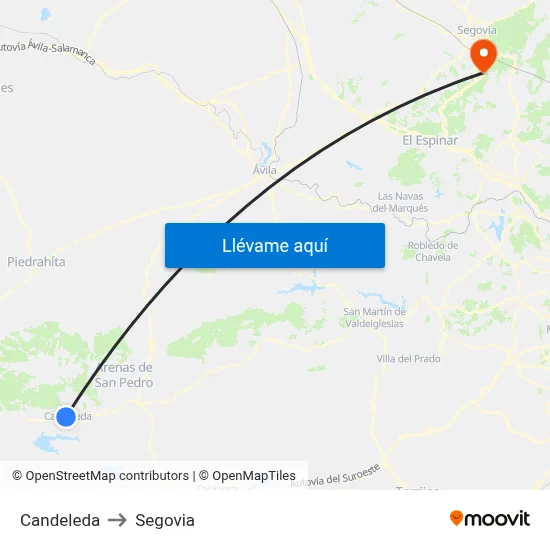 Candeleda to Segovia map