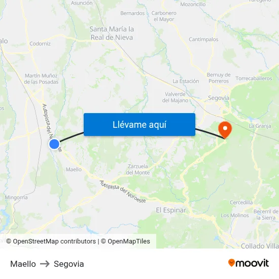 Maello to Segovia map