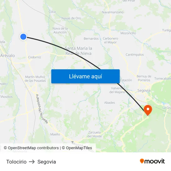 Tolocirio to Segovia map