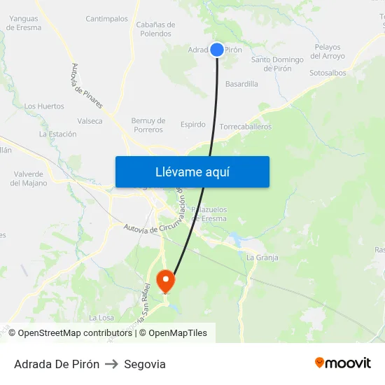 Adrada De Pirón to Segovia map