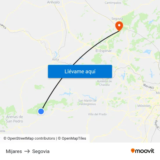 Mijares to Segovia map