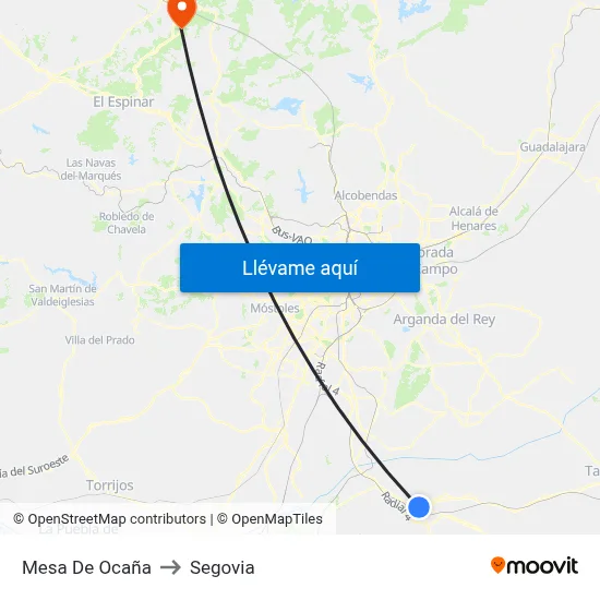 Mesa De Ocaña to Segovia map