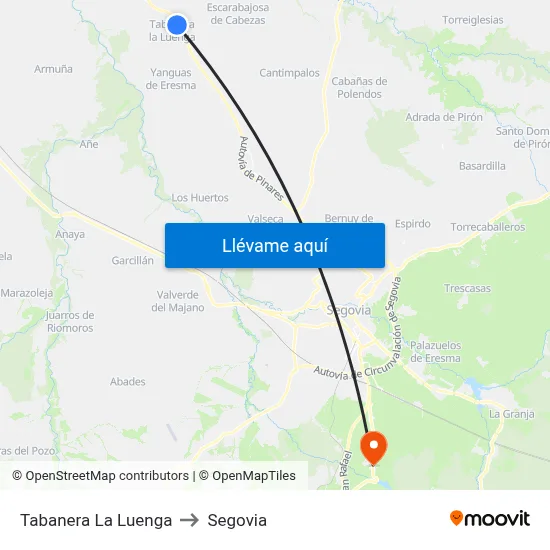 Tabanera La Luenga to Segovia map
