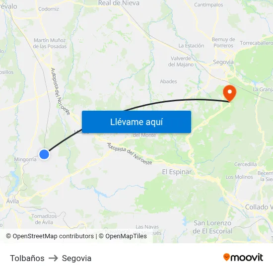 Tolbaños to Segovia map