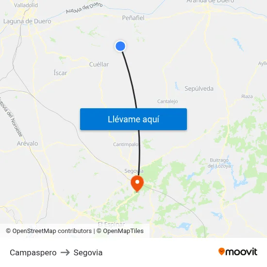 Campaspero to Segovia map