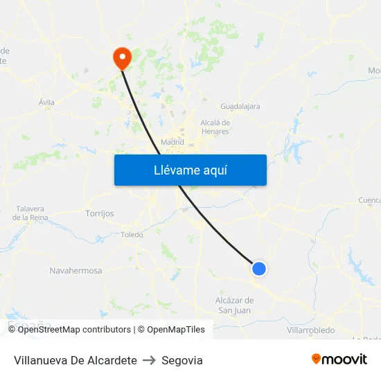 Villanueva De Alcardete to Segovia map