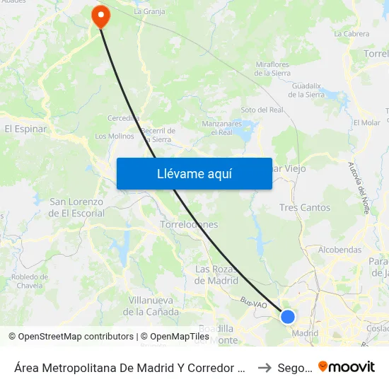 Área Metropolitana De Madrid Y Corredor Del Henares to Segovia map