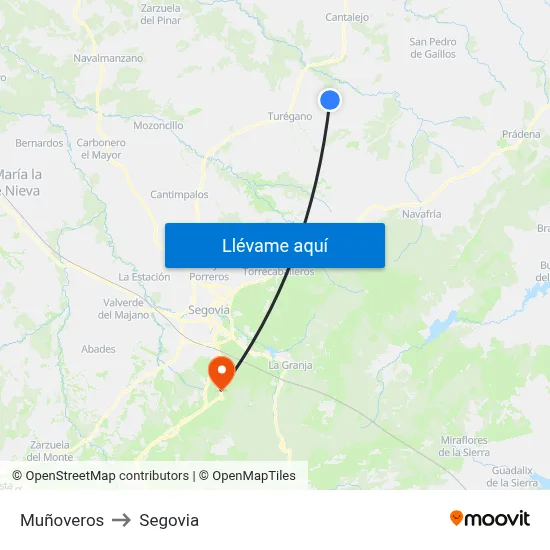 Muñoveros to Segovia map