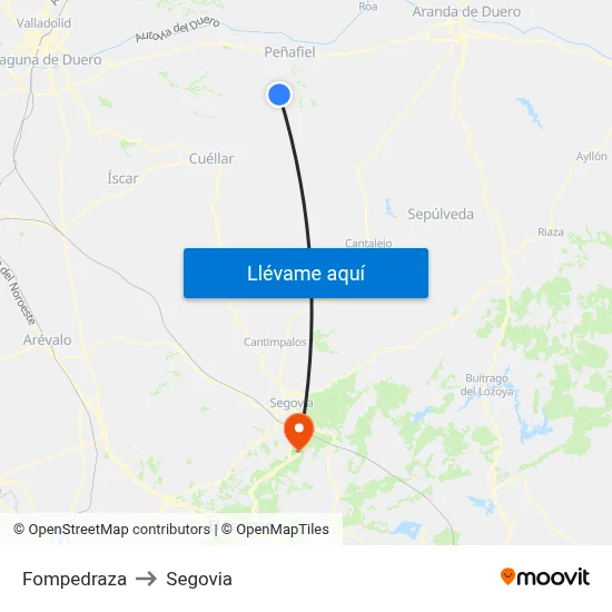 Fompedraza to Segovia map