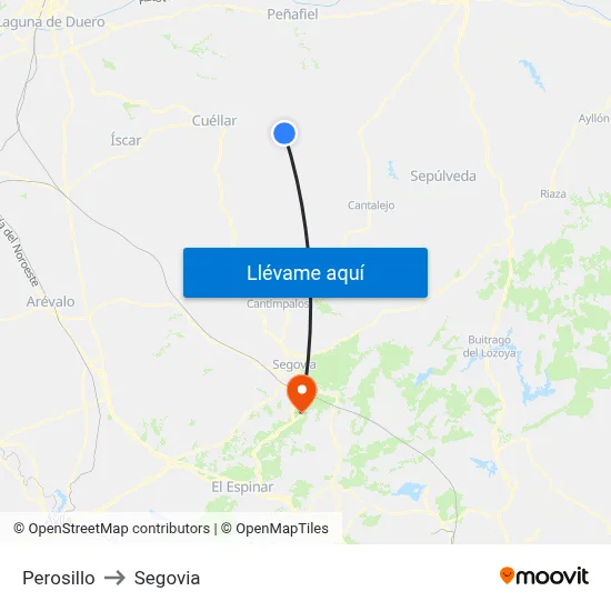 Perosillo to Segovia map