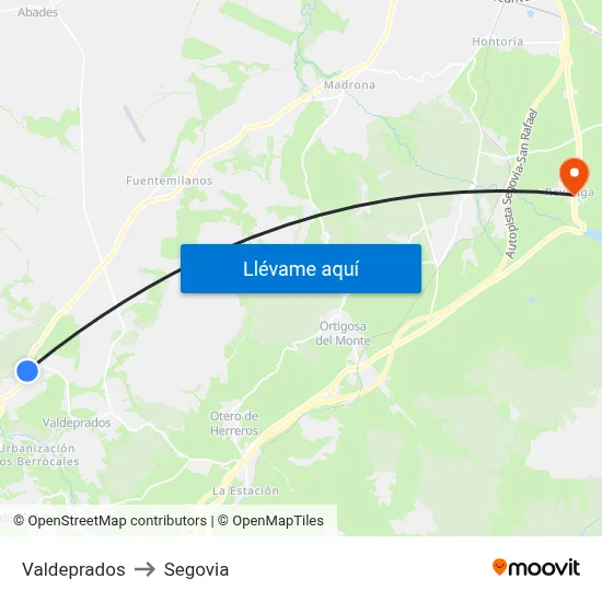 Valdeprados to Segovia map