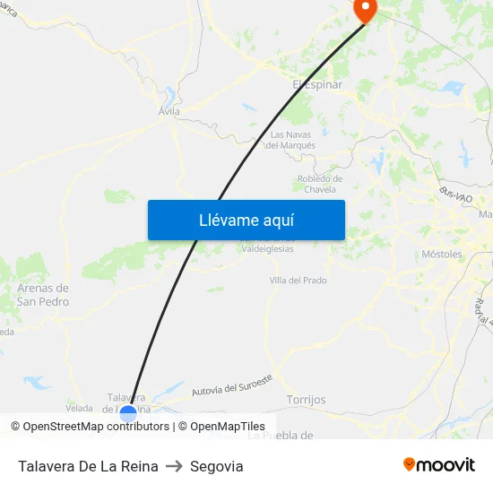 Talavera De La Reina to Segovia map
