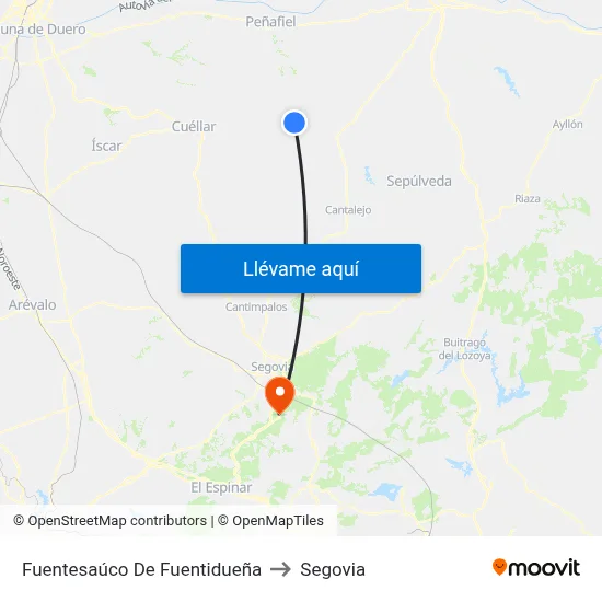 Fuentesaúco De Fuentidueña to Segovia map