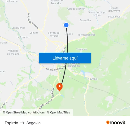 Espirdo to Segovia map