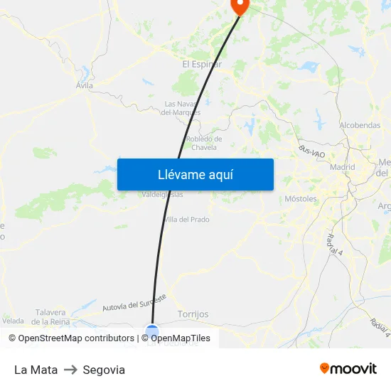 La Mata to Segovia map