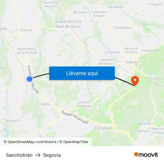 Sanchidrián to Segovia map