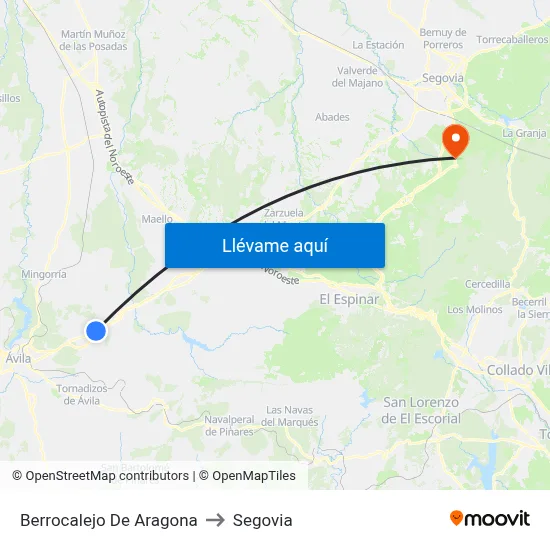 Berrocalejo De Aragona to Segovia map