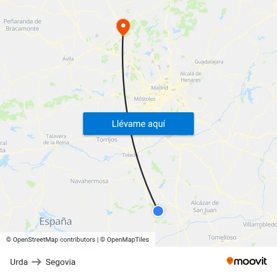 Urda to Segovia map