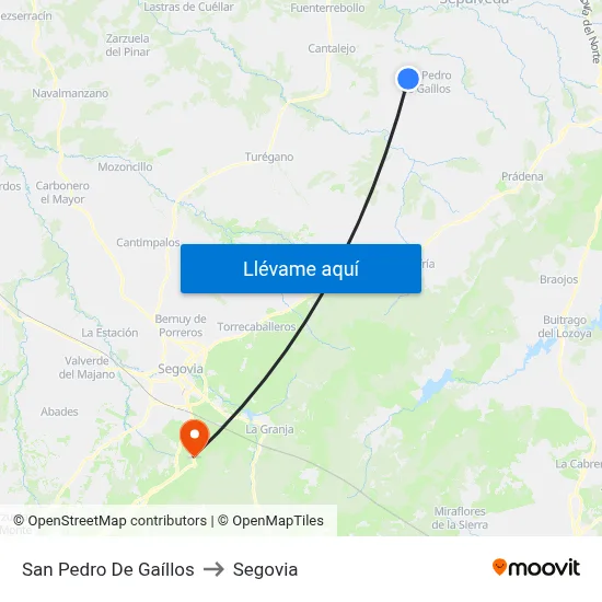San Pedro De Gaíllos to Segovia map