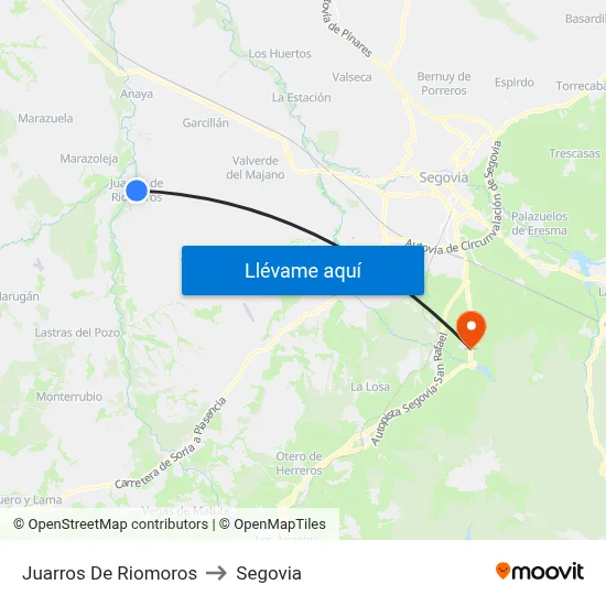 Juarros De Riomoros to Segovia map