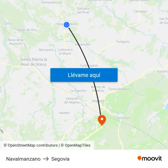 Navalmanzano to Segovia map