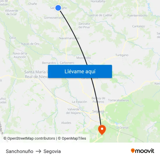 Sanchonuño to Segovia map