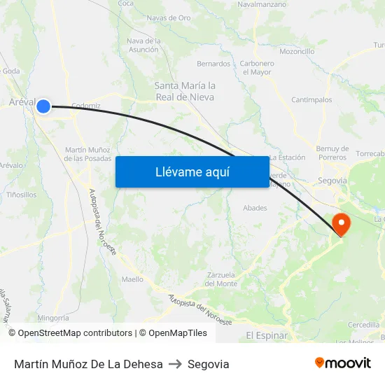 Martín Muñoz De La Dehesa to Segovia map