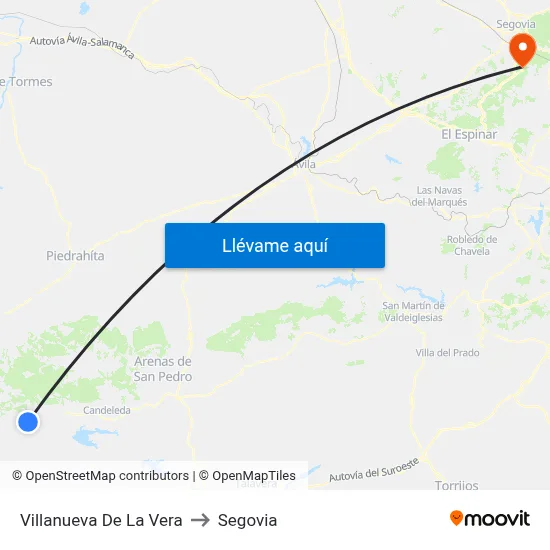 Villanueva De La Vera to Segovia map