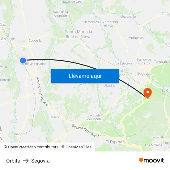 Orbita to Segovia map