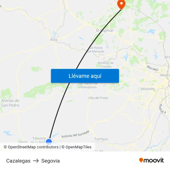 Cazalegas to Segovia map
