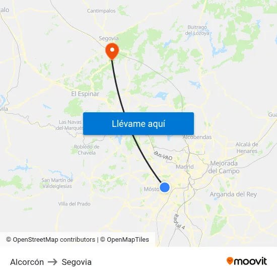 Alcorcón to Segovia map