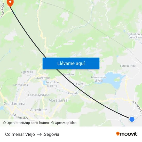 Colmenar Viejo to Segovia map