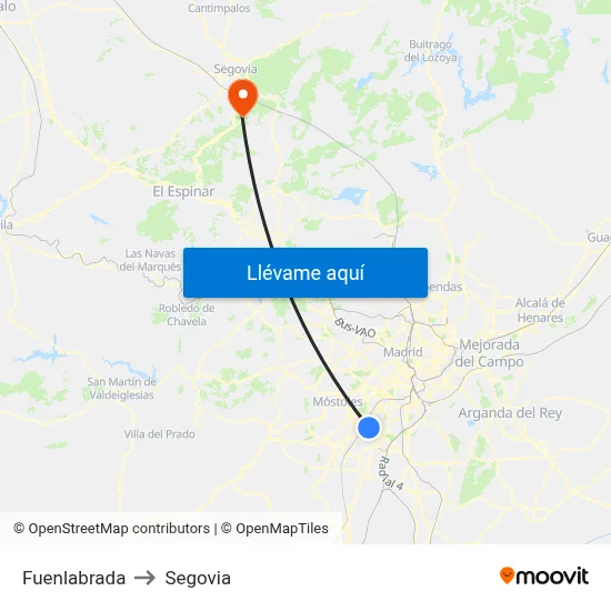 Fuenlabrada to Segovia map