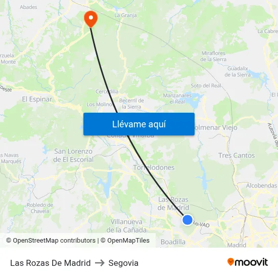 Las Rozas De Madrid to Segovia map