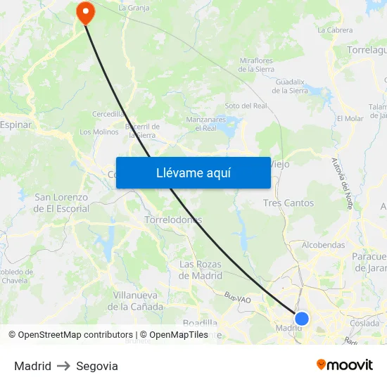 Madrid to Segovia map