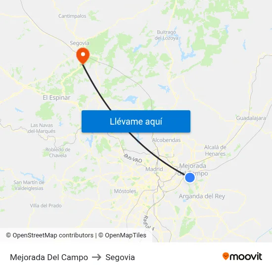 Mejorada Del Campo to Segovia map