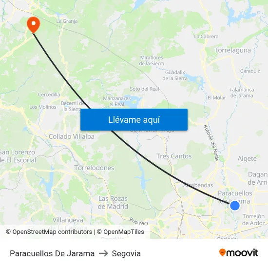 Paracuellos De Jarama to Segovia map