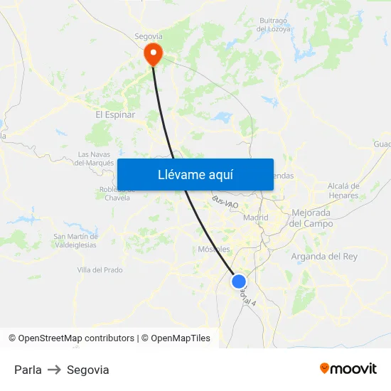 Parla to Segovia map