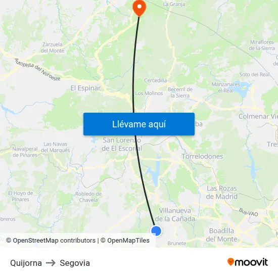 Quijorna to Segovia map