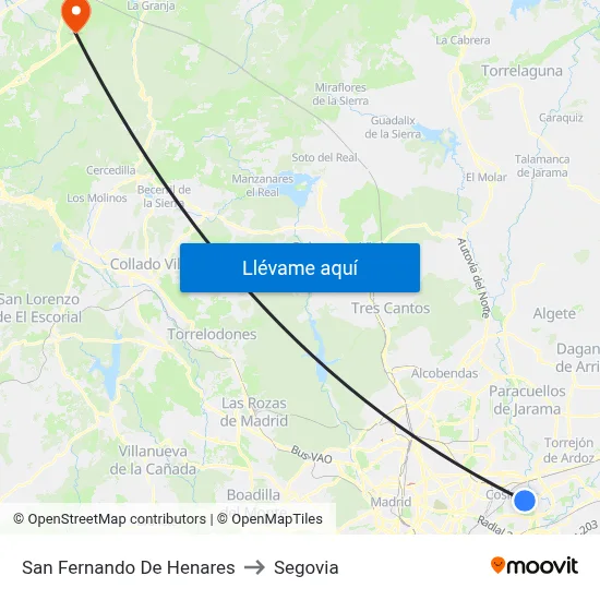 San Fernando De Henares to Segovia map