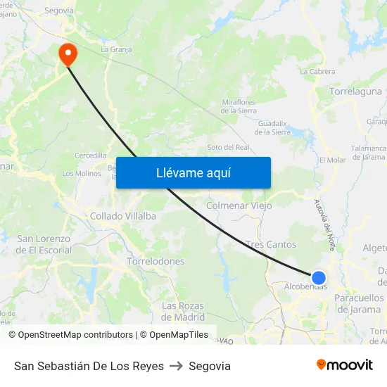 San Sebastián De Los Reyes to Segovia map