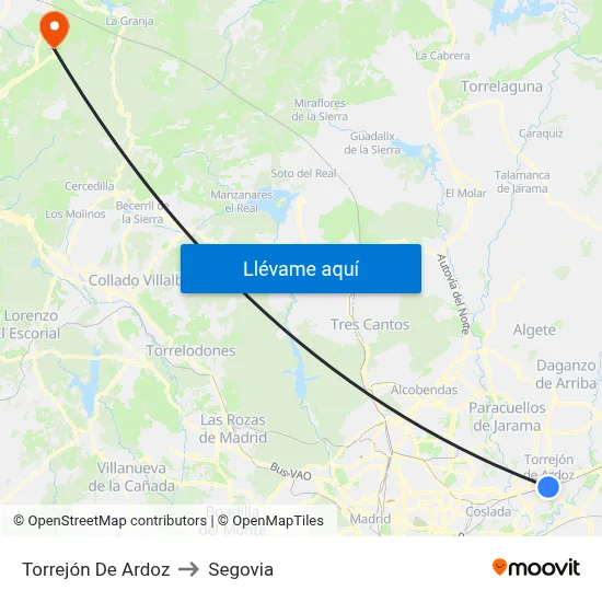 Torrejón De Ardoz to Segovia map