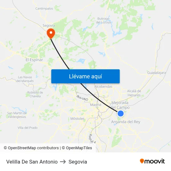 Velilla De San Antonio to Segovia map