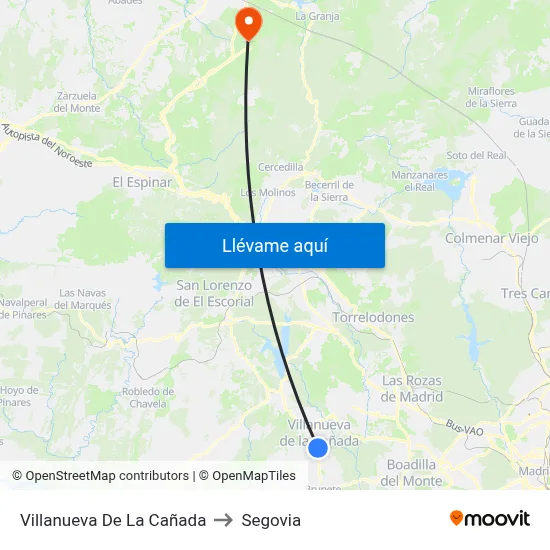 Villanueva De La Cañada to Segovia map