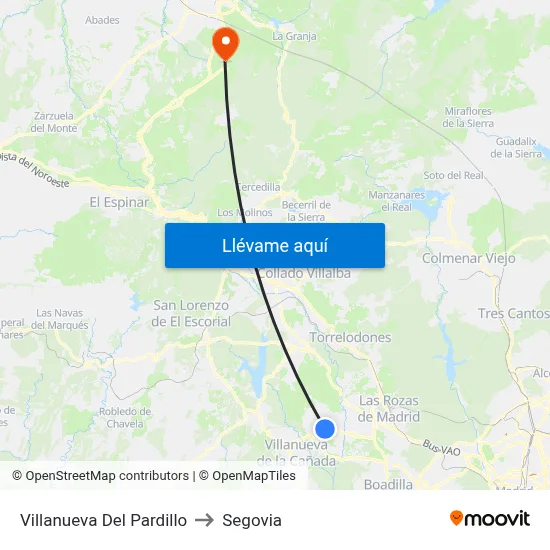 Villanueva Del Pardillo to Segovia map