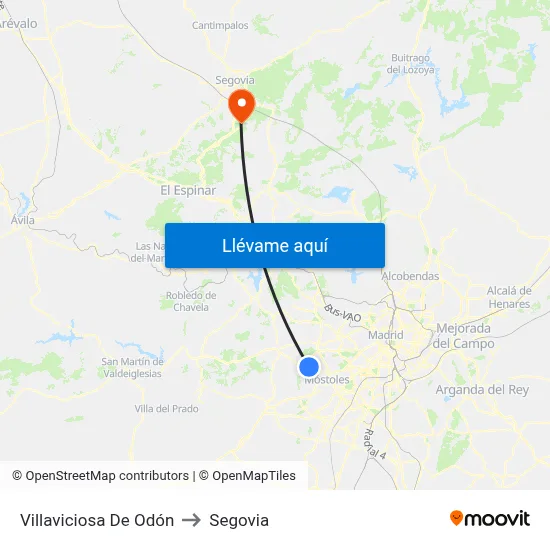 Villaviciosa De Odón to Segovia map