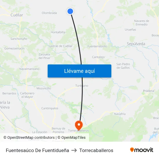 Fuentesaúco De Fuentidueña to Torrecaballeros map