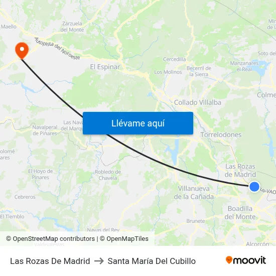 Las Rozas De Madrid to Santa María Del Cubillo map